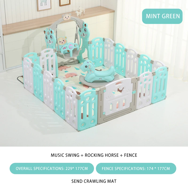 Green Combination 2 IMBABY детский манеж для детской игровой ограды, защитное снаряжение для детской активности, семейный парк развлечений с троянскими горками, качели, бесплатные коврики - Цвет: Green Combination 2