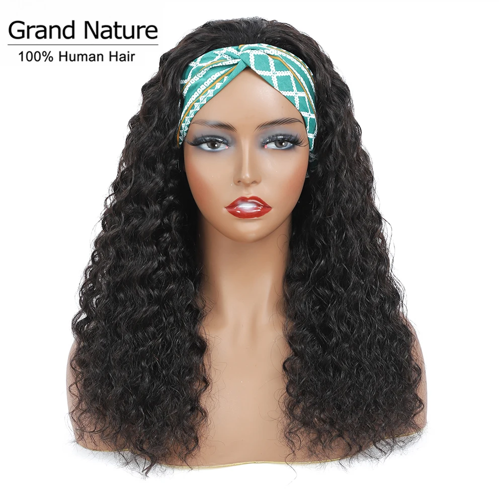 malaysian deep wave Headband wig Human Hair With Free Random Bands No Gel Glueless Remy 10-24inch 200% curly human hair wig