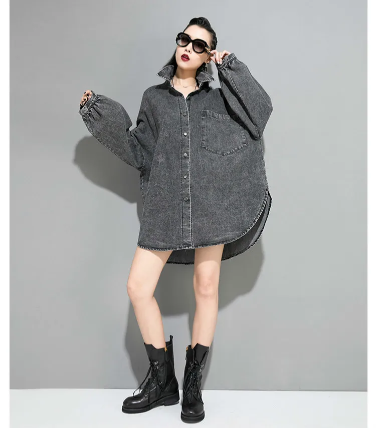 Max LuLu Осенняя Роскошная Корейская одежда женские Топы черные уличные Женские винтажные джинсовые длинные рубашки хлопковые блузки плюс размер