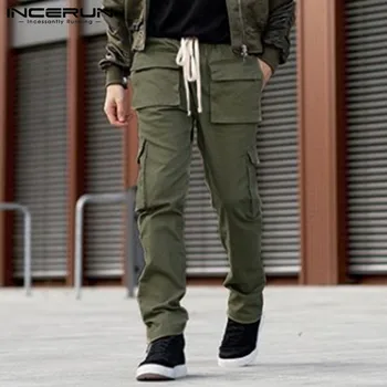 

INCERUN Fashion Men Cargo Pants Multi-Pockets Drawstring Solid Color Casual Joggers Pants Harajuku Loose Trousers Men 2020 S-5XL