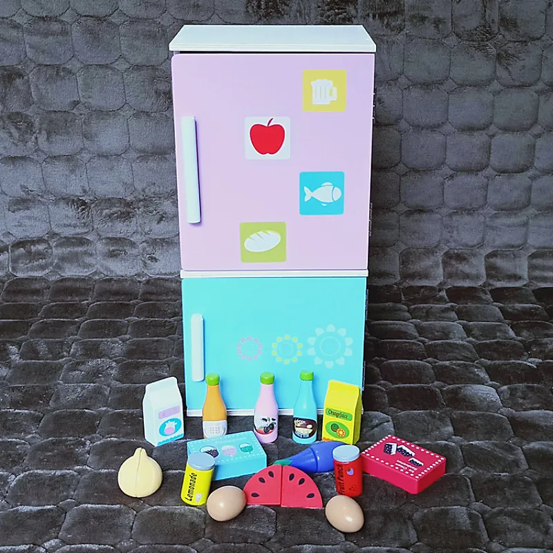 

New Style Model Color Refrigerator Children Play House GIRL'S Educational Cooking Toy Baby Gift Wooden