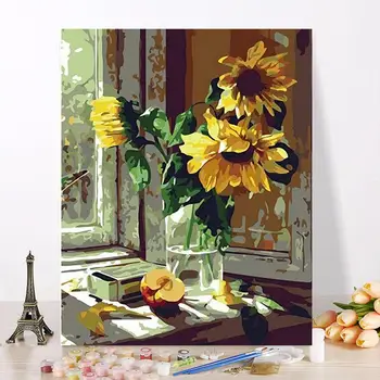 

Framless Window Sill Sunflower DIY Painting By Numbers Acrylic Home Decoration Modern HandPainted Oil Painting On Canvas