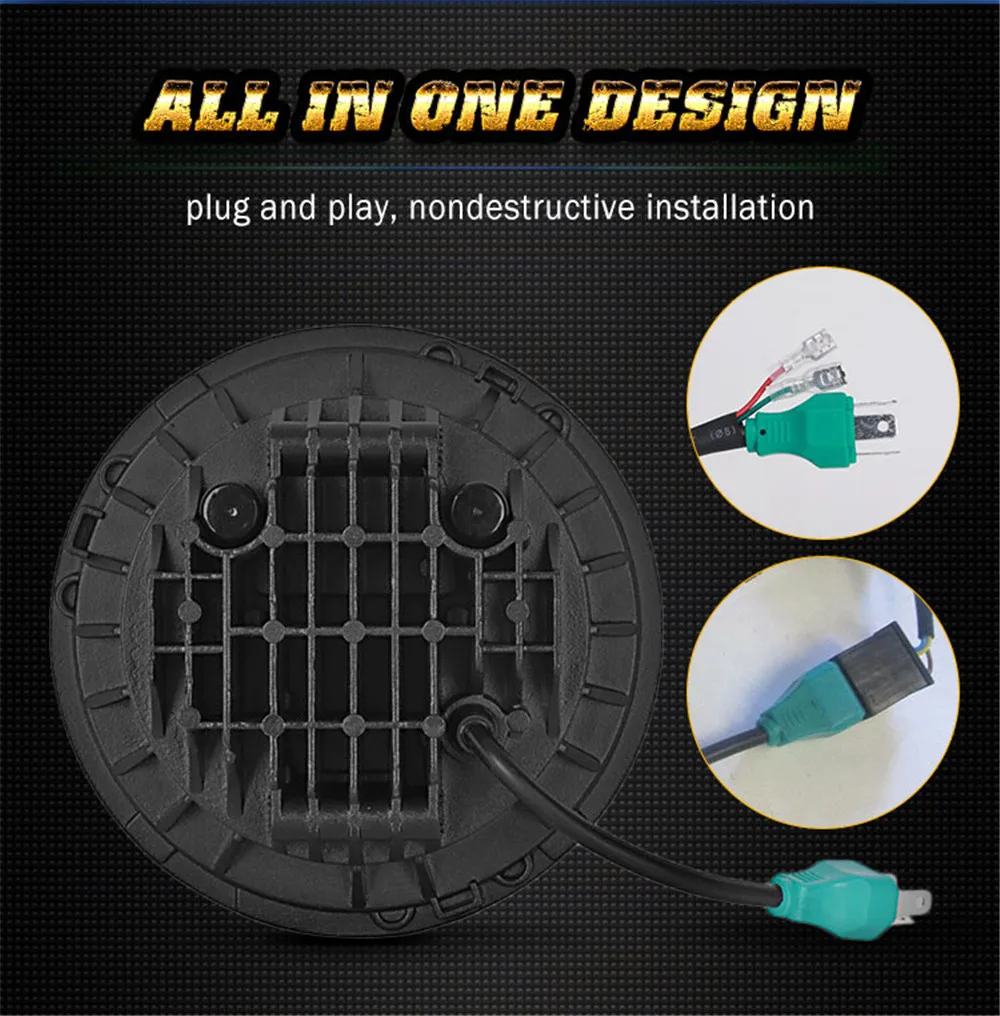 Motorcycle 7inch LED Headlight 7" H4 LED DRL Halo Ring Amber Turn Signal Headlam