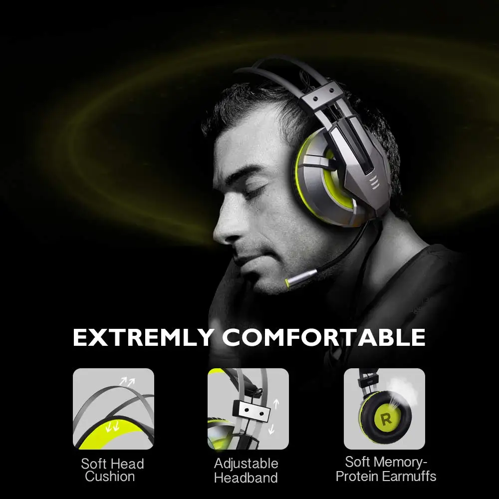 EKSA E800 Проводные игровые стереонаушники геймерская гарнитура с микрофоном