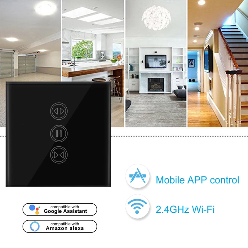 

Tuya Smart Life WiFi Curtain Blinds Switch for Electric Roller Shutter motorized Mobile Remote Control Wall Touch Switch EU plug