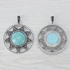 2 x Tibetan Silver Hollow Boho Large Round Faux Turquoise Stone Flower Charms Pendants for Necklace Jewelry Making 61x55mm ► Photo 3/3