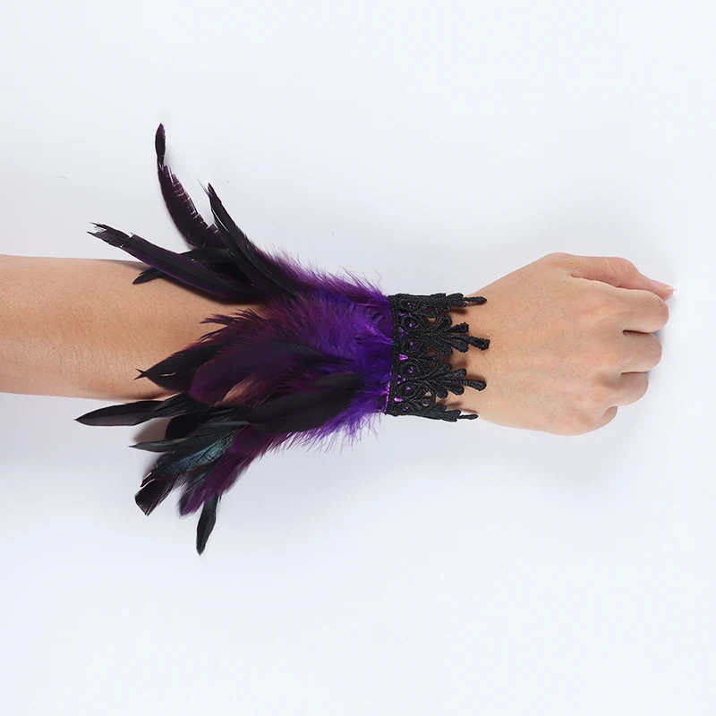 mens winter cycling gloves Punk Gothic Gloves Feather Wrist Cuff Carnival Stage Show Showgirl Natural Dyed Rooster Feather Arm Warmer Party Cosplay Costume best mens ski gloves