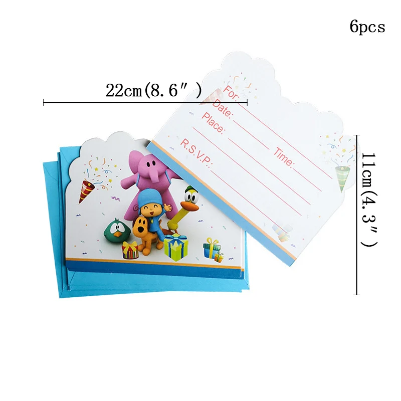 invitation card-6pcs Вечерние принадлежности POCOYO детская тематическая вечеринка на день рождения украшения новорожденных аксессуары для душа украшения одноразовые чашки - Цвет: invitation card-6pcs