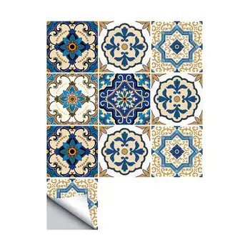 

10Pcs Moroccan Style Tile Stickers Waterproof Wall Stickers Bathroom Art Decor,6x6 Inch