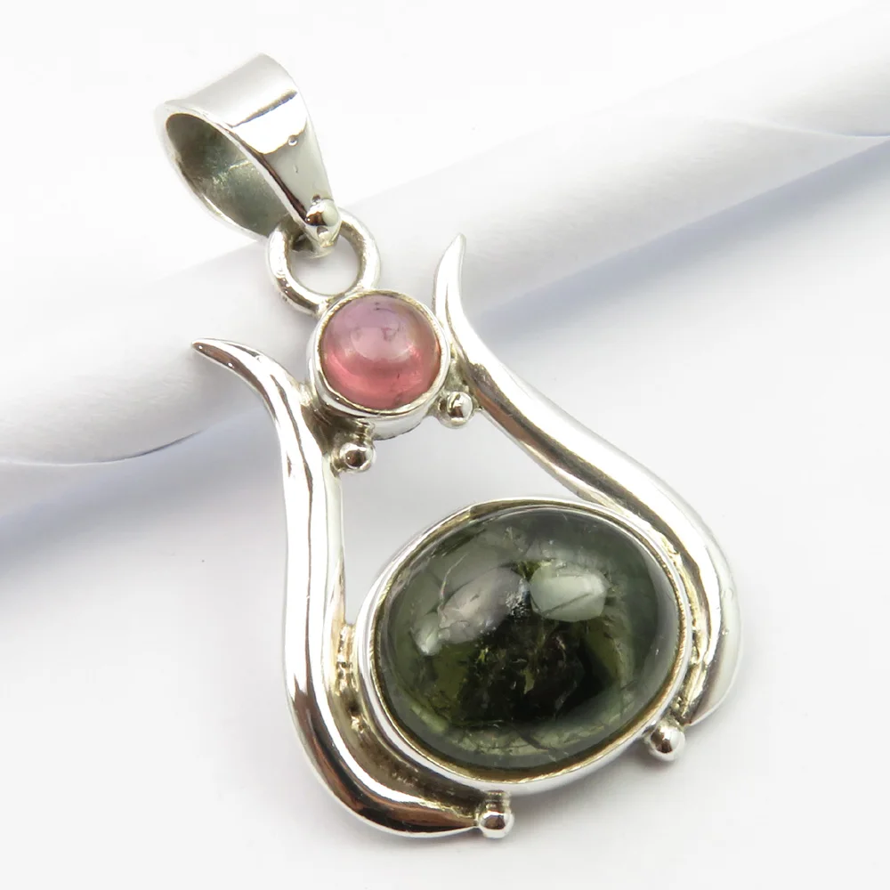 

Silver New Wedding Jewelry Tourmaline 2 Stone Pendant 1.1