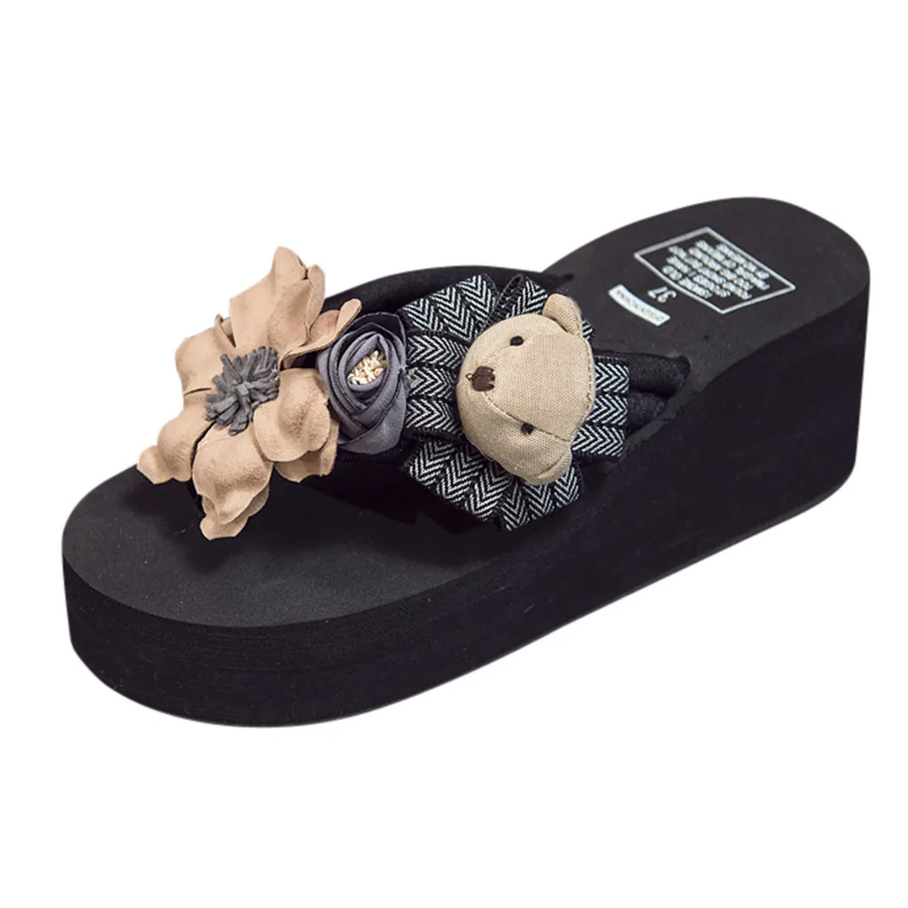 

SAGACE Women Sweet Girls Cartoon Floral Wedges Slip on Clip Toe Flip Flops Platform Sandals Slippers Beach Summer Shoes X1217
