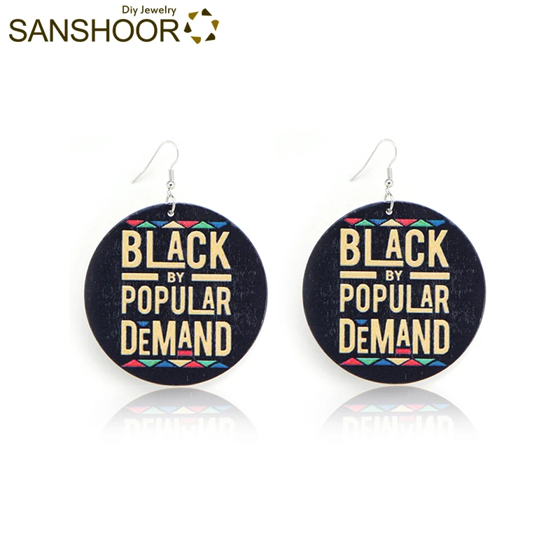 

SANSHOOR Afro Printing Earrings 6cm Printed BLACK BY POPULAR DEMAND Wooden Earrings for Women Gifts 1Pair