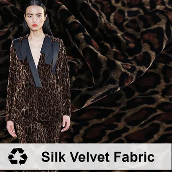 

Classic Leopard Flocking Flower Real Mulberry Silk Gold Cheongsam Velvet Fabric