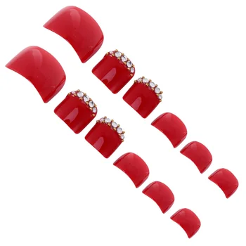 

72pcs Sparkling Foot Decal Artificial Toenails Sticker Natural Fake Nails Full Cover False Toe Nails for Ladies Girls (Red)