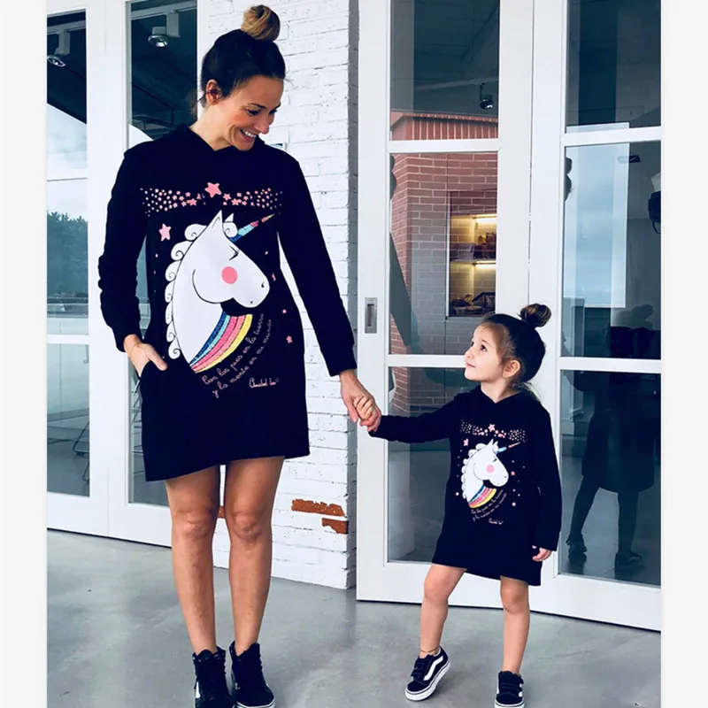 Платья для мамы и дочки; платье Fmaily Look; Одинаковая одежда для мамы и меня; женская одежда для девочек; одежда для женщин; принт с героями мультфильмов; Unicornio