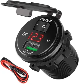 

Quick Charge 3.0 USB Charger Socket, SunnyTrip 18W 12V/24V USB Power Outlet Adapter Waterproof Car Charger with LED Voltmeter