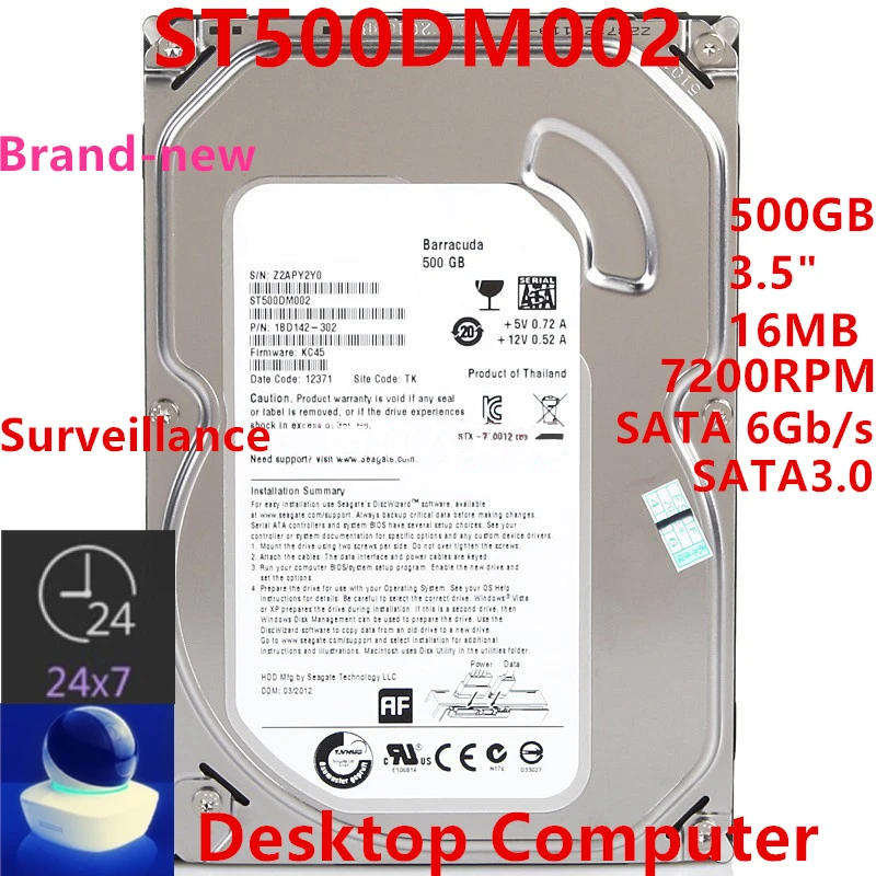 

New Original HDD For WD 500GB 3.5" SATA 6 Gb/s 16MB 7200RPM For Internal Hard Disk For Desktop Computer HDD For ST500DM002