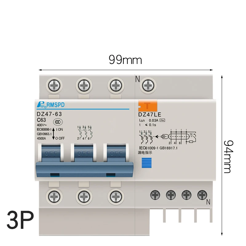 Прерыватель de fuga de la tierra del женщины в китайском стиле rmspd DZ47LE 1 P 2 P 3 P 4 P 10/16/20/32/60A disyuntor 63