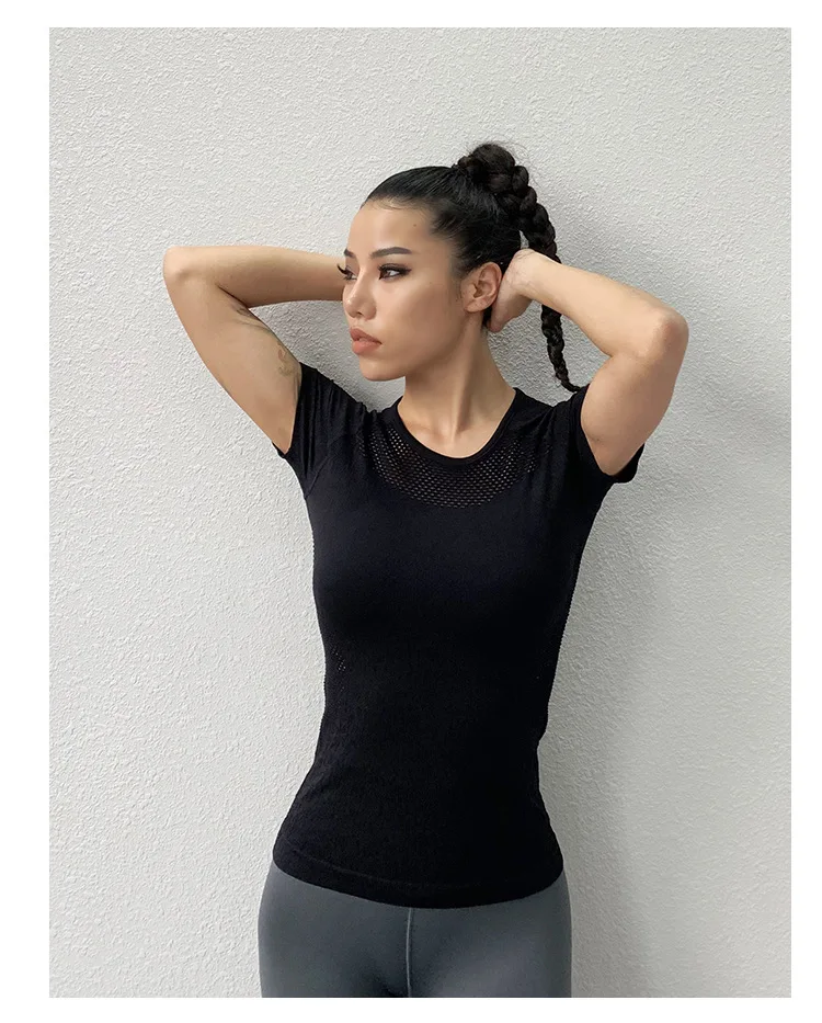 Summer Women Sport Tops Hollow Out Yoga Shirt Short Sleeve Running Fitness T-shirts Gym Tops Clothes Breathable Tight Tee Blouse