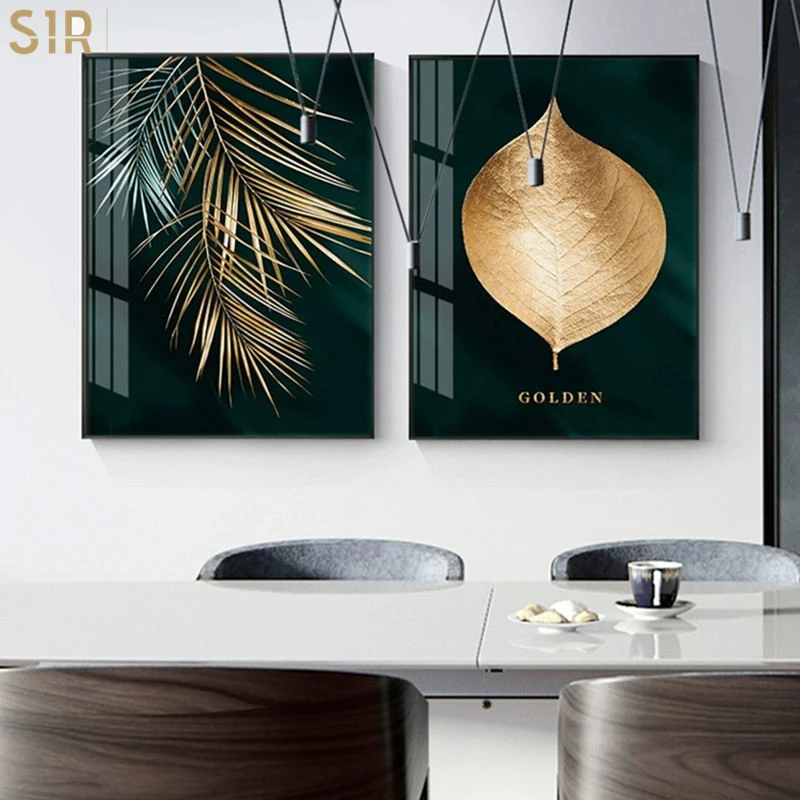 

Abstract Golden Plant Leaves Picture Wall Poster Modern Style Canvas Print Painting Art Aisle Living Room Unique Decoration