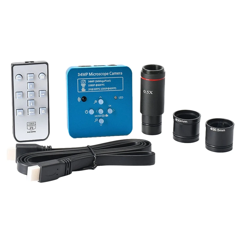 

34MP 2K 1080P 60FPS HDMI USB Digital Microscope Industrial Electronic Video Soldering Camera Magnifier with 0.5X C-Mount Adapter