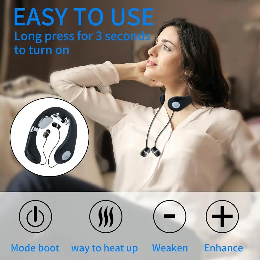 Wireless Neckband Earphone Bluetooth 5.0 Portable in-Ear Headset Comfortable Ergonomic Neckband Design Intelligent Neck Massage