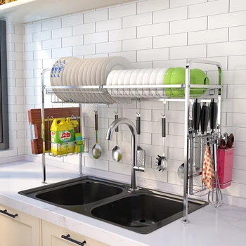 

Multi-Purpose Stainless Steel Dishes Drying Rack Sink Draining Rack Kitchen Oragnizer Rack Dish Shelf Storage 1 Tier