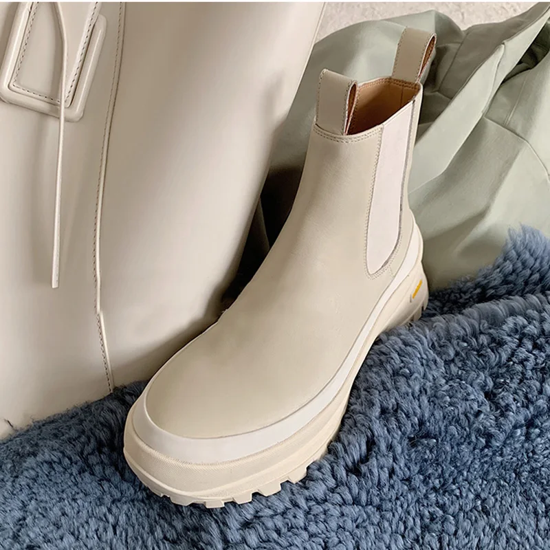 beige Г., Подиумные ботильоны на толстой подошве женские модные ботинки для отдыха с круглым носком зеленого цвета с фруктовым принтом женская зимняя обувь без шнуровки - Цвет: beige