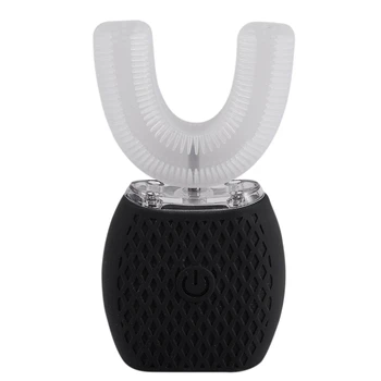 

360 Degree Wave Brush Intelligent Automatic Sonic Lazy Electric Toothbrush USB Rechargeable Ultrasonic U Shape Blue Cold Light-b