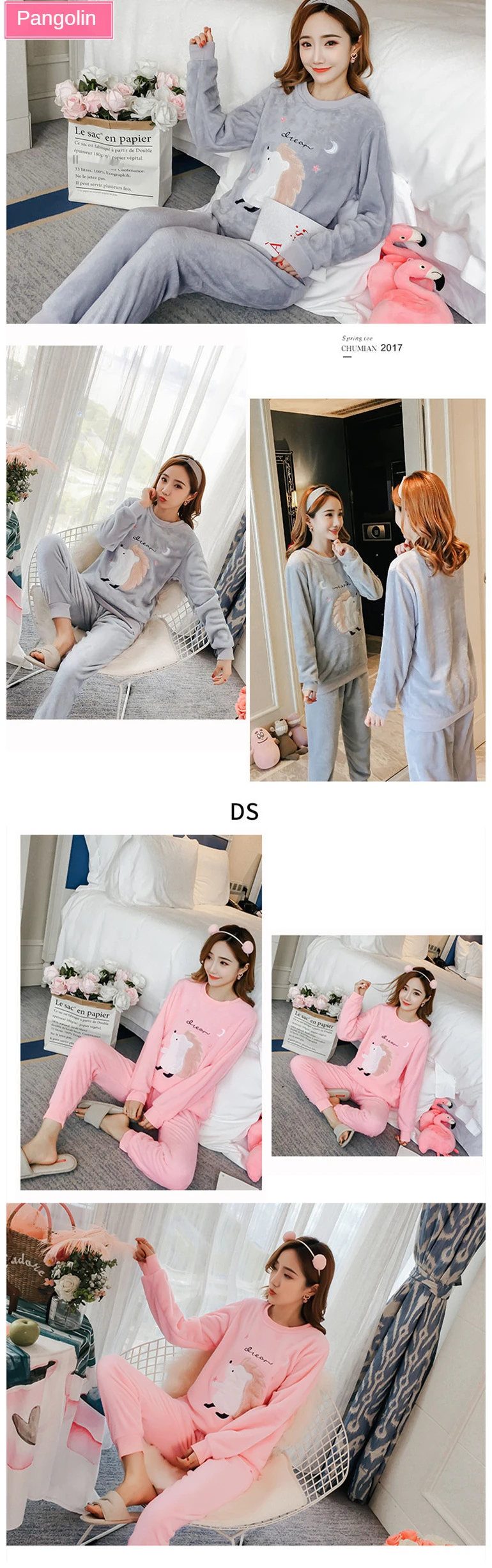 cute pjs Women's Pajamas Sets Winter Thickened Warm Sleepwear Flannel Long-Sleeved Cartoon 2pcs Home Clothes Suit For Girls Women Pijama cheap pajama sets