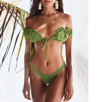 

Solid Off Shoulder Bikinis Set Push Up Swimming Suit for Women 2020 Bikini Vintage Swimwear Female Bathing Suits Sexy Biquini