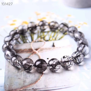 

Natural Black Rutilated Quartz Hair Crystal Clear Round Beads Wealthy Stone Bracelet For Women Men 8mm 9mm 10mm 11mm AAAAA