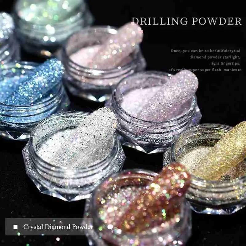 8 Colors Nail Crystal Diamond Powder Rainbow Color Glitter Shiny Pigment Holographic Glass Micro Drill Nails Art Decoration