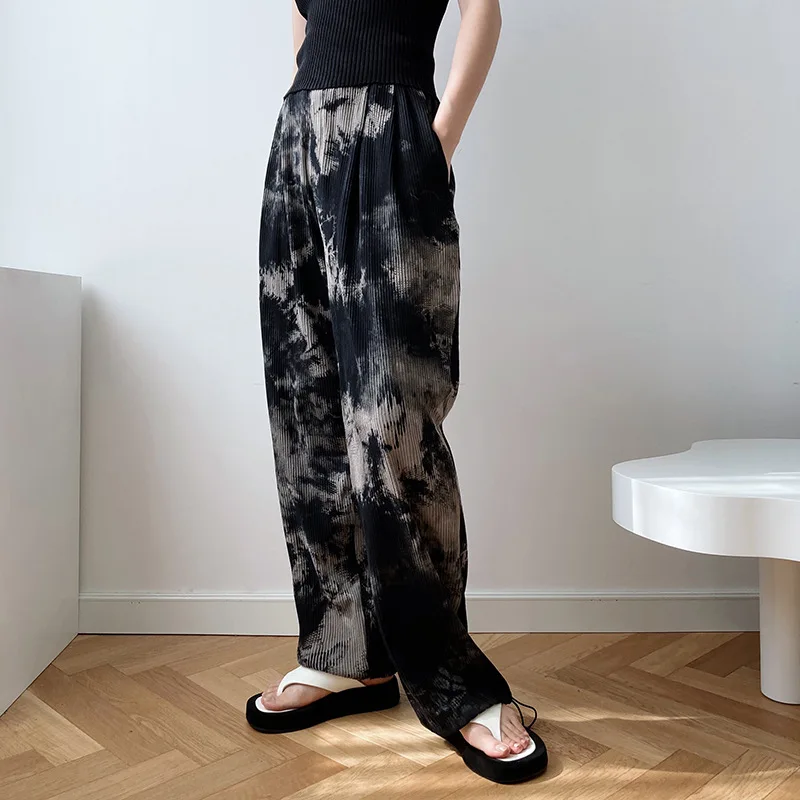 Autumn New Ink-wash Tie-dye Dizzy Drawstring Pants High Waist Straight Casual Mop Sports Pants For Women