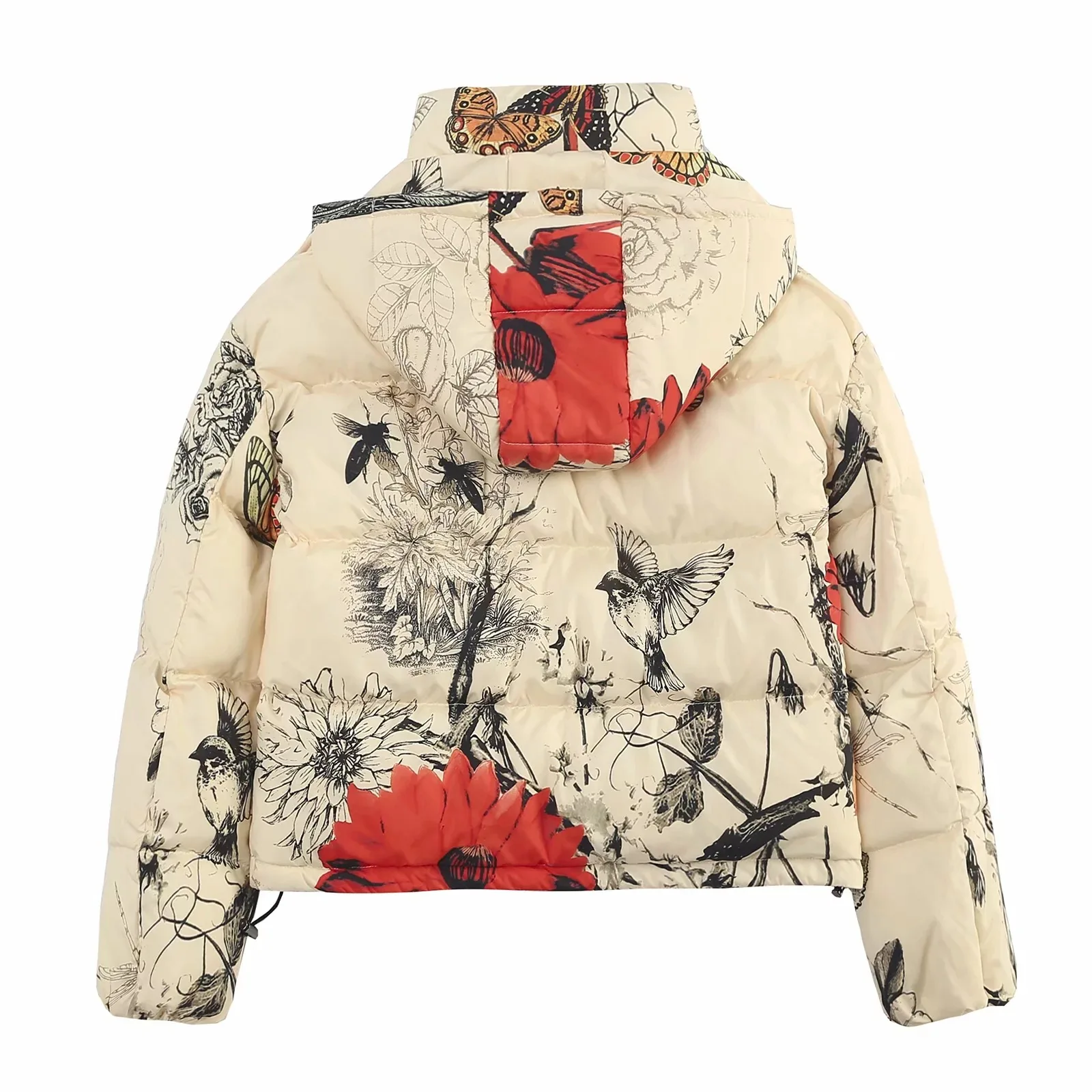 

AliExpress Ebay2018 Autumn And Winter New Style Europe And America WOMEN'S Dress Short Printed Hooded Cotton Overcoat Versitile