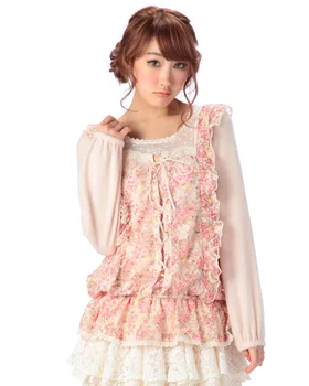 

liz lisa lace printing knitting long sleeve sweater sweet blouse