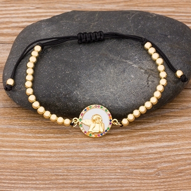 Handmade Tree of Life Beads Bracelet Copper Zircon Paved Adjustable Rope Virgin Mary Bracelet Lucky Jewelry Braided Gift