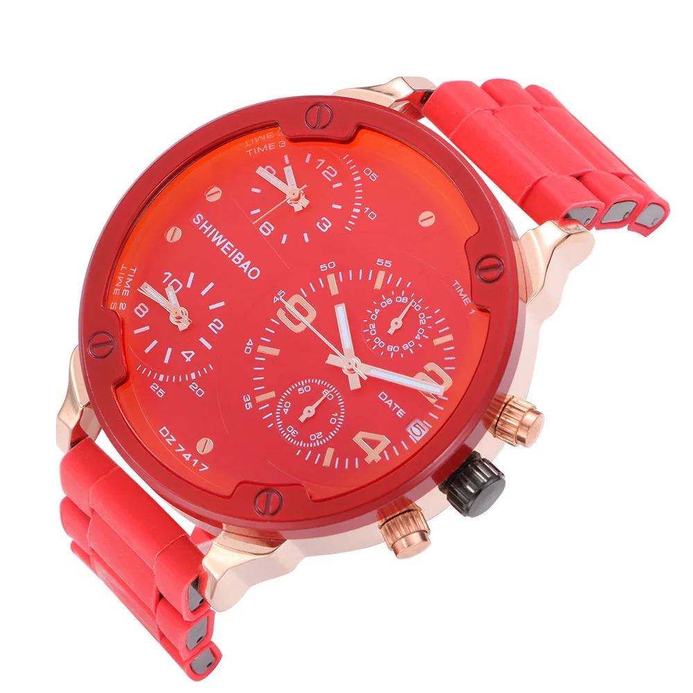 mens wristwatches quartz men sports watches shiweibao brand DZ Double movement Large dial waterproof Timing Running seconds - Цвет: rose red