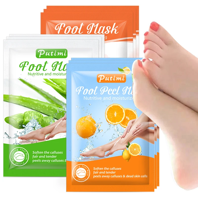 

Putimi 3Packs Aloe/Papaya Whitening Foot Peeling Mask Dead Skin Remover Cuticle Pedicure Feet Care Foot Socks Exfoliating Masks