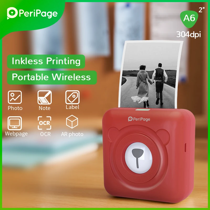 Портативный термопринтер PeriPage с Bluetooth 304 точек/дюйм красный Термопринтер для фото