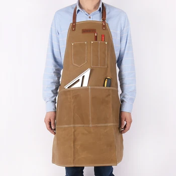 

WEEYI Durable Work Tool Apron Woodworking Heavy Duty Waxed Canvas Aprons BBQ Coffee Barber Chef Kitchen Wear Bib w/ Tool Pockets