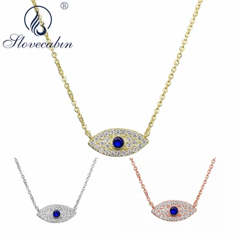 

Slovecabin Real 100% 925 Sterling Silver Evil Eye Lucky Pendant Necklaces For Women Chain Choker Necklaces Luxury Femme Jewelry
