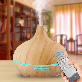 

Wood Air Humidifier Aroma Essential Oil Diffuser remote control 7 Colors Changing LED Lights Electric cool Mini mist maker