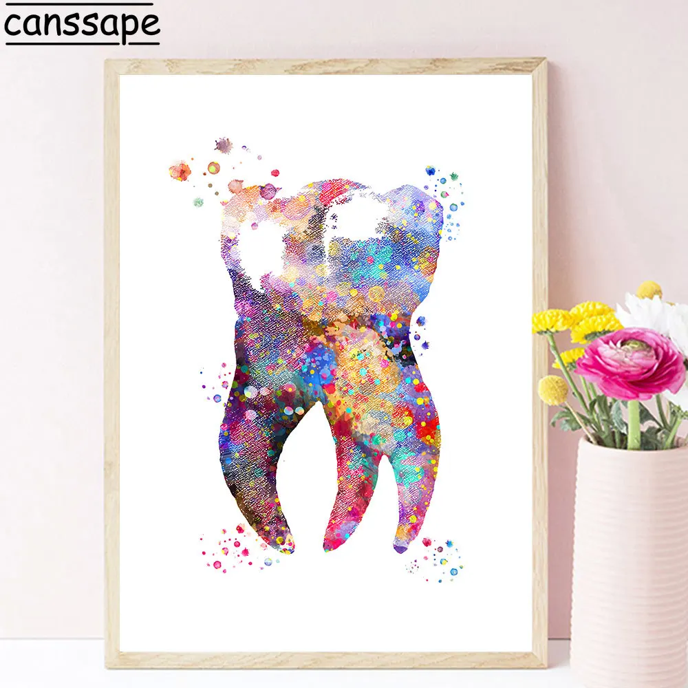 Акварельная живопись зубы холст плакат молярная настенная печать медицинский