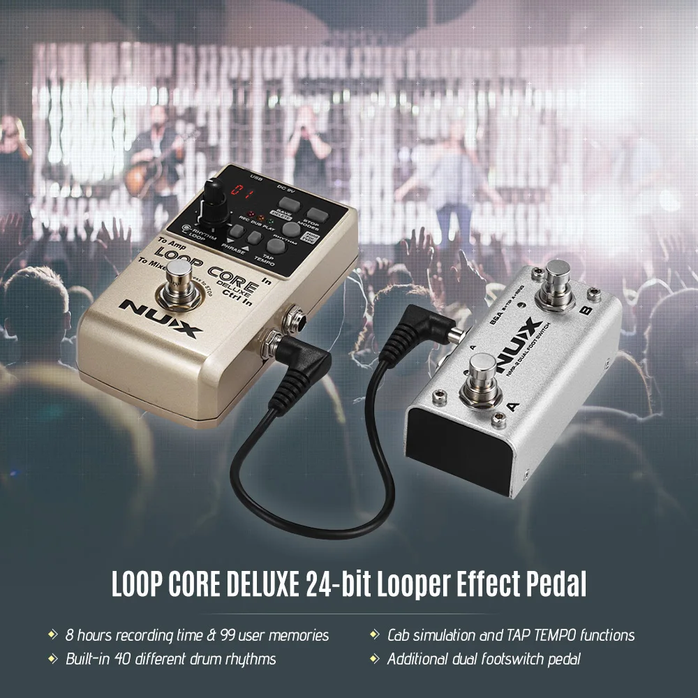 NUX LOOP CORE DELUXE 24-битный Лупер гитарная педаль с двойной педали педаль Встроенный 40 ритмических функции моделирования