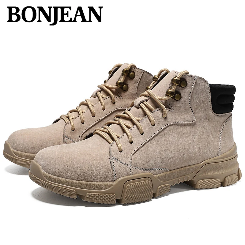 

Street Style Men Casual Boots Hight Top Outdoor Run Shoes Autumn Warm Suede Man Boots Increase Non-slip Desert Shoes Plus Size
