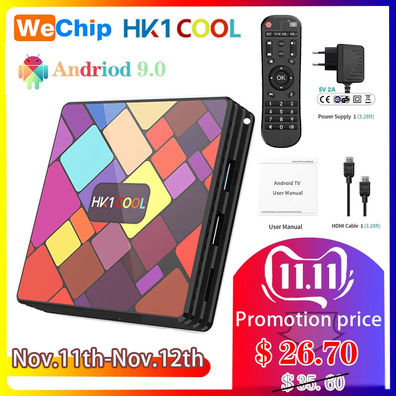 HK1-cool Kühlen Смарт Android9.0 TVBOX RK3318 2 4G/5G DualWifi MediaPlayer 4 Гб 128 64 оперативной памяти 32