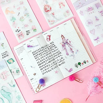 

6Sheets Kawaii Plant Flower Stickers Cute Stationery Stickers Cat Decor Sticker For Girls DIY Scrapbooking Diary Albums Supplies