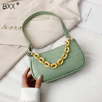 

[BXX] Acrylic Chain Design PU Leather Shoulder Bags For Women 2020 Fashion Summer Stone Pattern Hand Bag Travel Handbags HM408