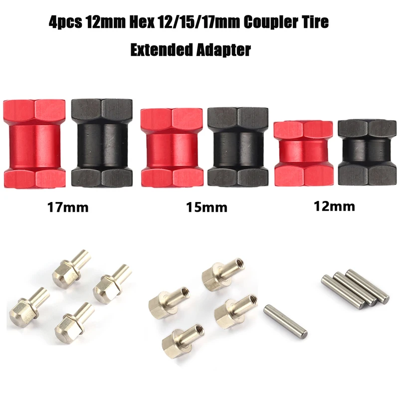 

4pcs 12mm Hex 12/15/17mm Coupler Tire Extended Adapter for Traxxas Hsp Redcat Rc4wd Tamiya Axial scx10 RC Crawler Big Foot Car